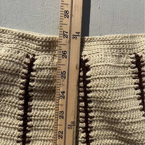 Women's Vintage Knit Weave Skirt Beige Checkered NO TAGS 60s 70s A-Line BOHO - Picture 10 of 12